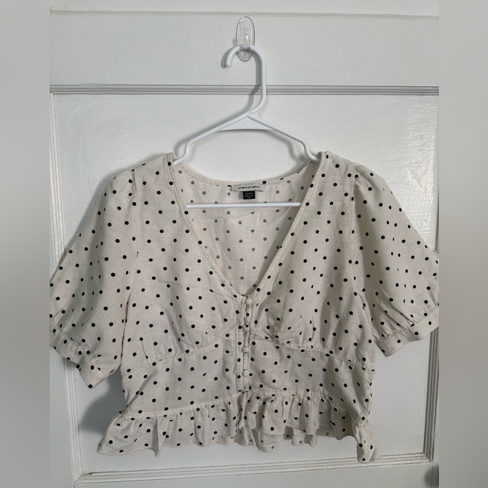 American Eagle Outfitters Cream and Black Polka Dot Top